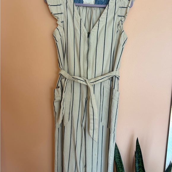 Anthropologie Pants - Anthropologie Cream Jumpsuit with Navy Stripes size 14